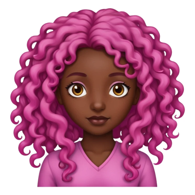 Dark skin girl with pink long curly hair.  sticker