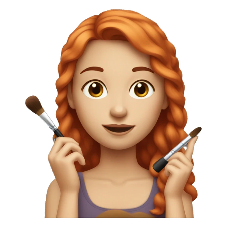 "A fair-skinned, red-haired girl doing makeup on her friend." sticker