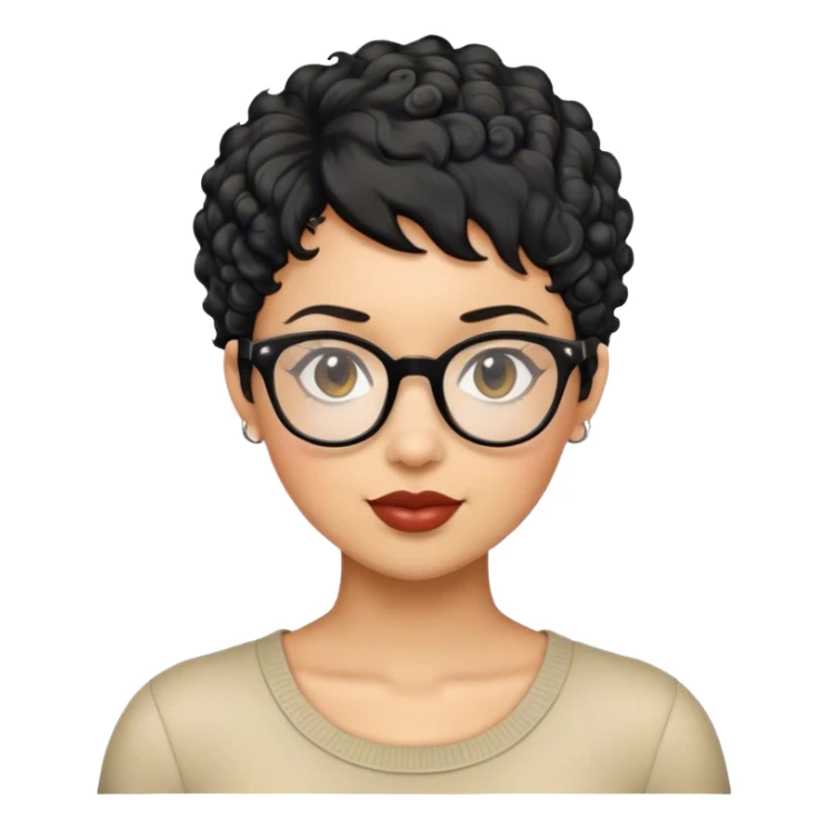 woman pixie curly cut black hair with glasses sticker
