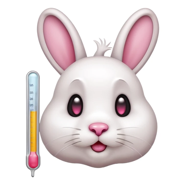 rabbit with droopy ears and a thermometer in its mouth, apple style emoji sticker