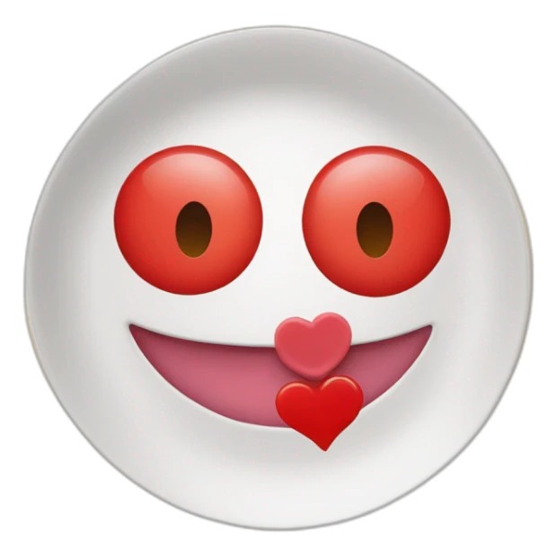 plate with a red heart with eyes drawn on it like “comme de garçons” sticker