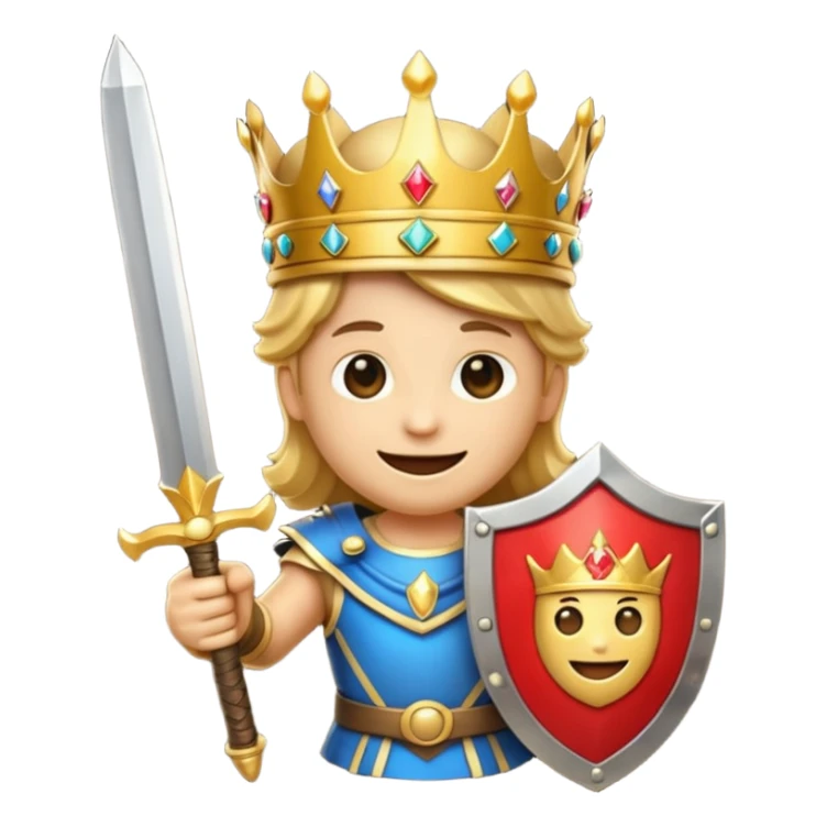 Powerful emoji with sword, shield and crown sticker