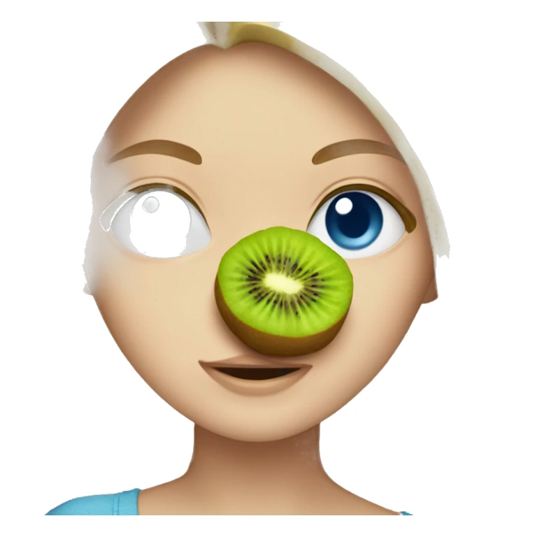 blonde white girl blue eyes eating a kiwi sticker
