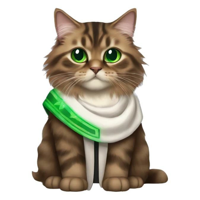 Brown and black Siberian cat with green eyes dressed as obi wan kenobi sticker