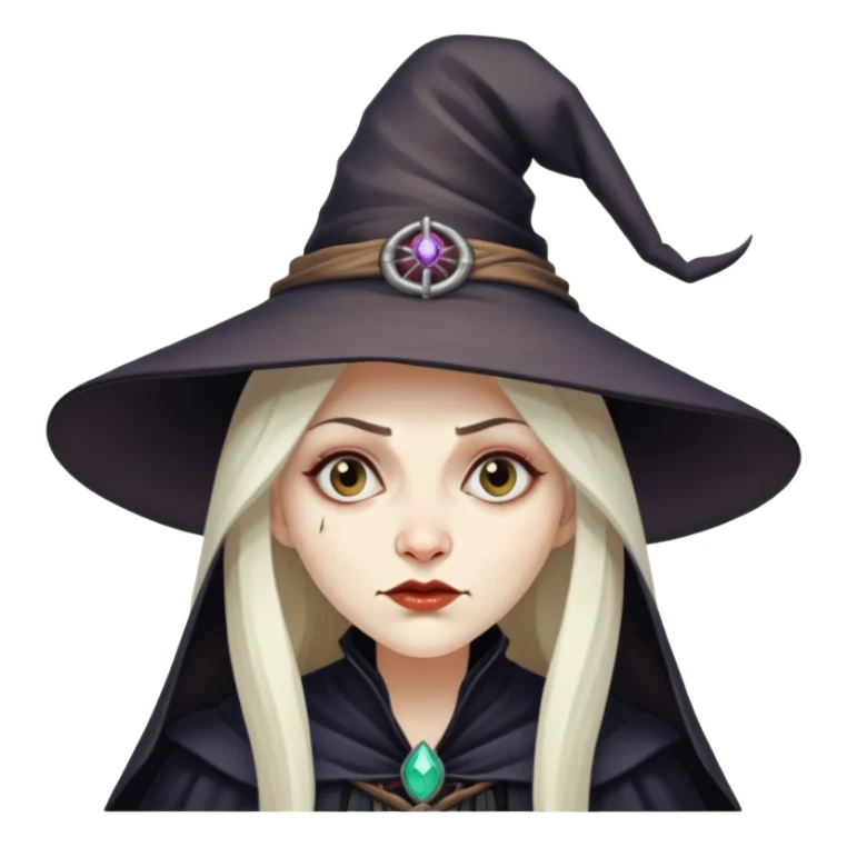 Baba Yaga sorceress woman, classic witch hat, mysterious expression sticker