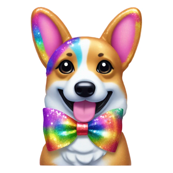 Lisa frank rainbow glitter corgi with ribbon bow on head sticker