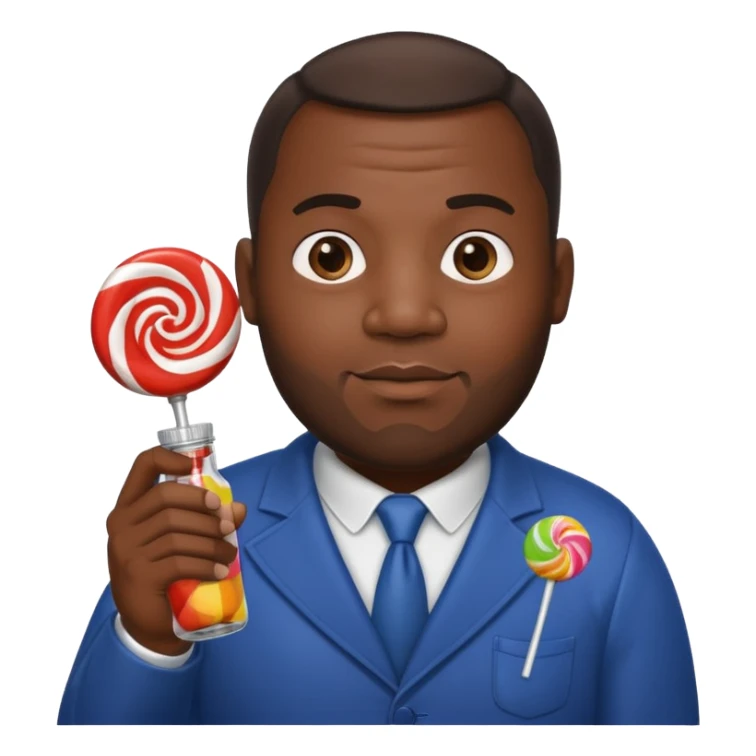 Big black man hold a bottle and a lollipop sticker