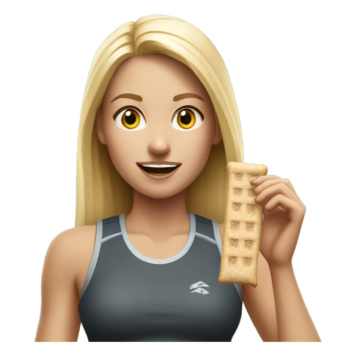 Realistic sporty blond girl eating protein bar  sticker