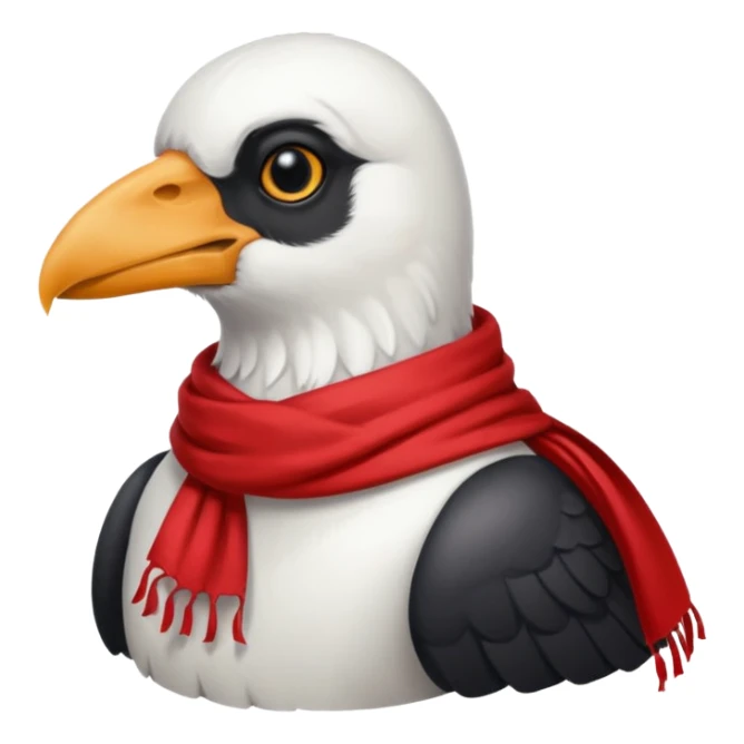 a white crow emoji looking down and wearing a red scarf sticker