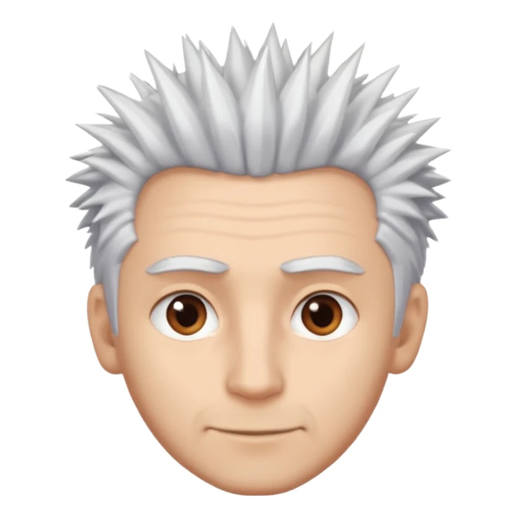 A light-skinned man with spiky white hair, brown eyes, and a slight smile. sticker