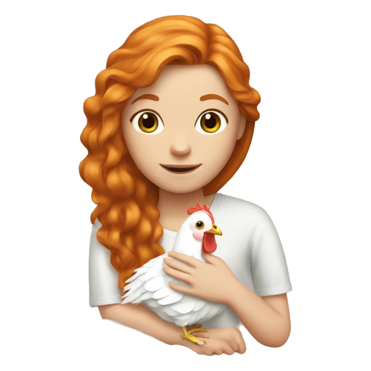 Ginger girl with Long hair and a white hen sticker