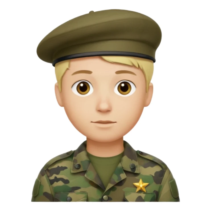 a soldier with short blonde hair in camo in a beret a man sticker