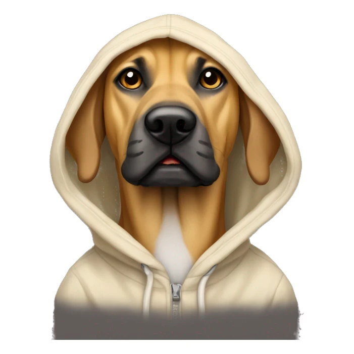 Black mouth cur dog wearing hoodie sticker