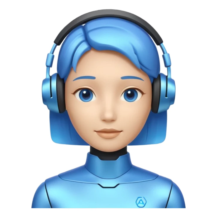 AI Call Agent holo-human-like Cyber AI face, warm, calm and friendly. Holographic look. Blue.
Soft AI face with a listening, welcoming expression, minimal facial lines, calm eyes. sticker