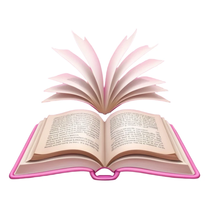 An open pink book with white magical lights emerging from its pages sticker
