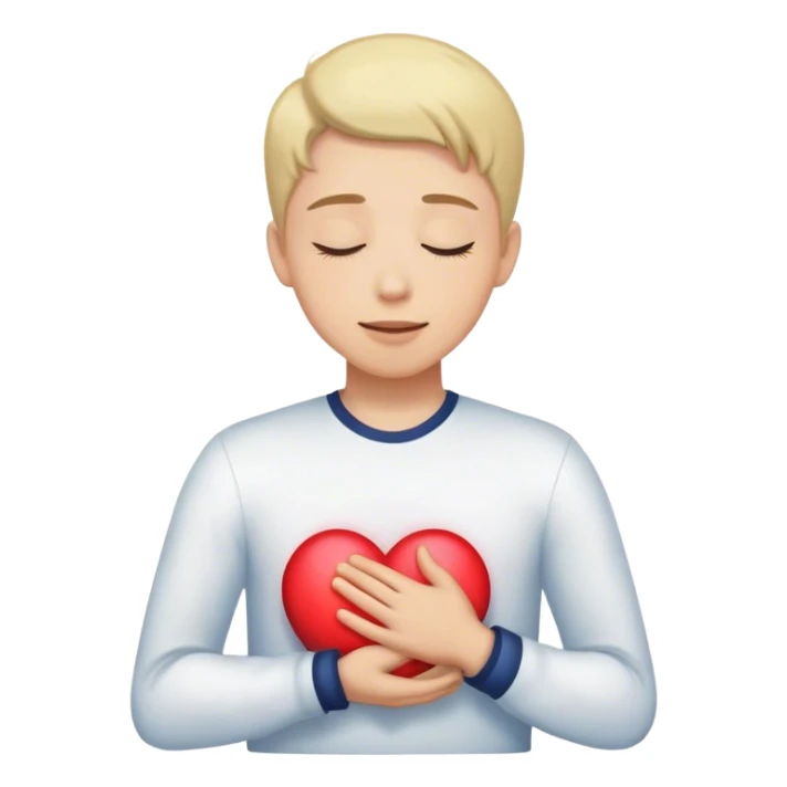 A person with their eyes closed and a small smile, holding their hand on their chest. Inside their mind, a vivid, glowing image of a heart  Their body is still tense, but the anchor of excitement keeps them grounded. sticker