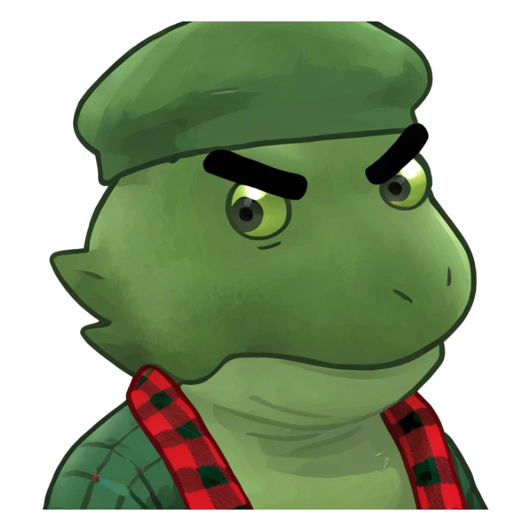 Professor Oak wearing flannel and a beanie sticker