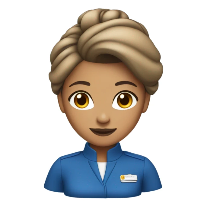 Brown tan skin flight attendant with hair in a bun blue uniform sticker
