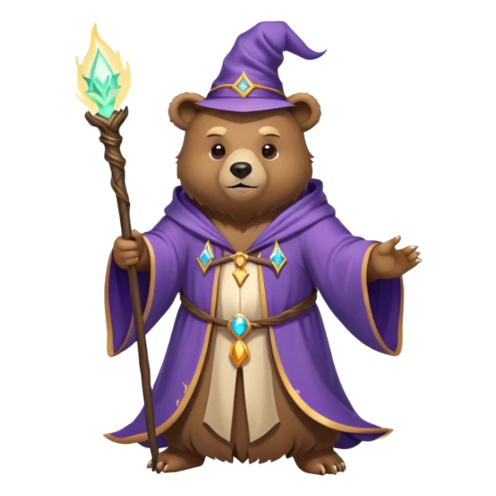A bear wizard casting a spell with magical staff and flowing robes sticker