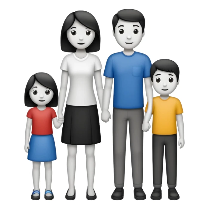 Mono line pencil-drawn stick figure mom, dad, son, and daughter  sticker