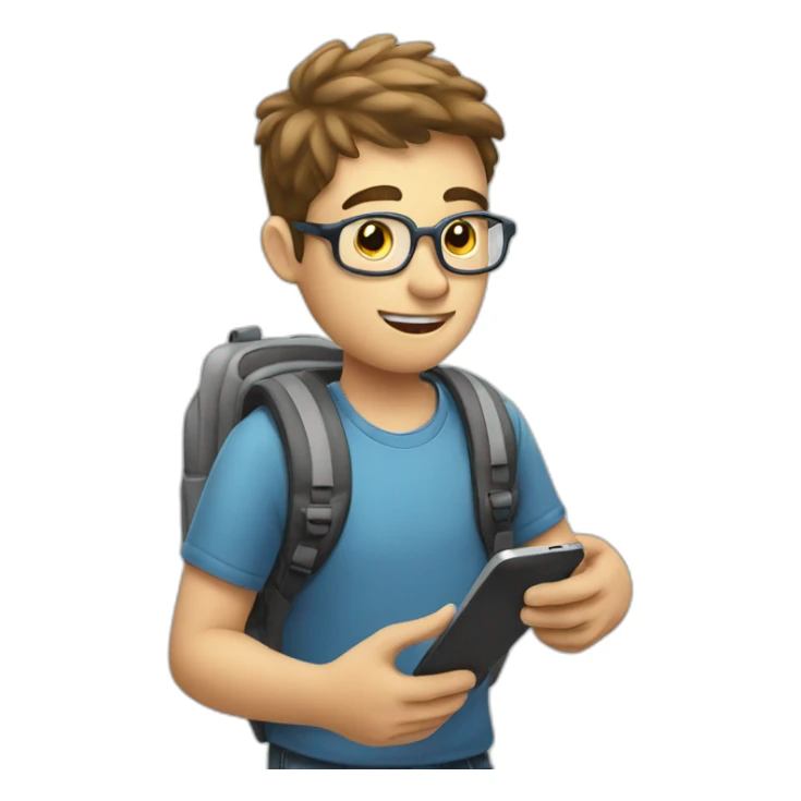 a student with a mobile phone in his hand takes an exam sticker