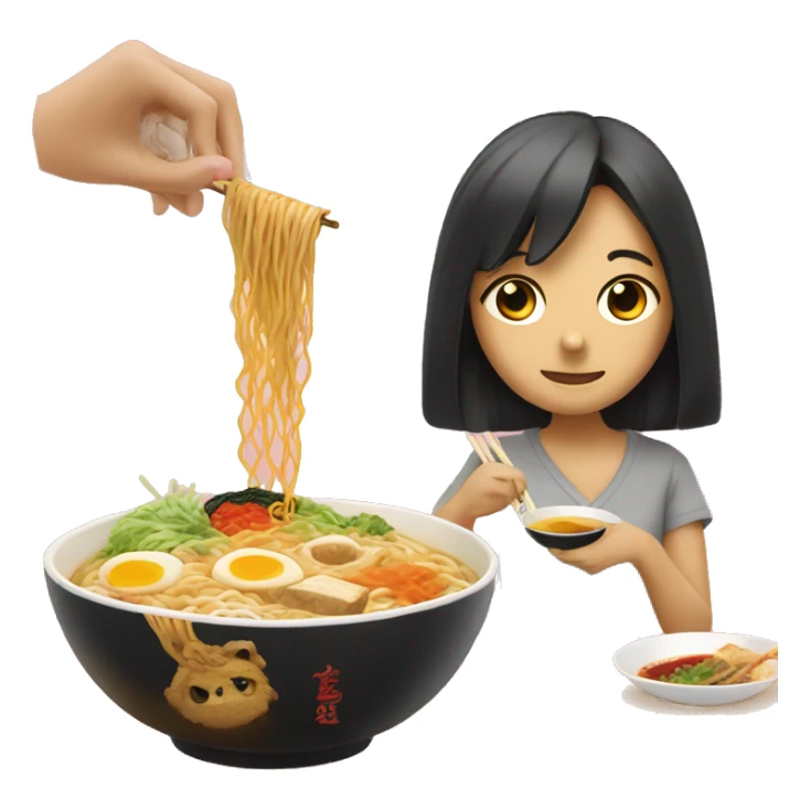 Ramen and a girl eating it sticker