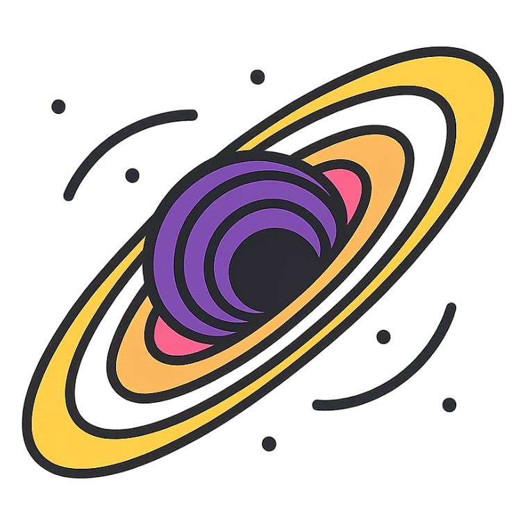 black hole icon with dramatic accretion disk and gravitational distortion, simple yet powerful, designed for icon use sticker