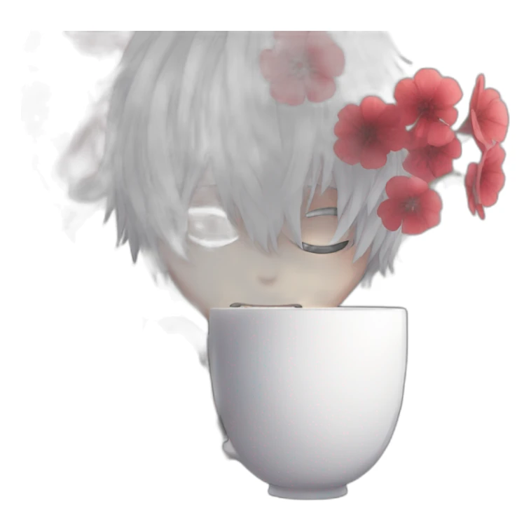 kaneki hold on his hand flower and cup sticker