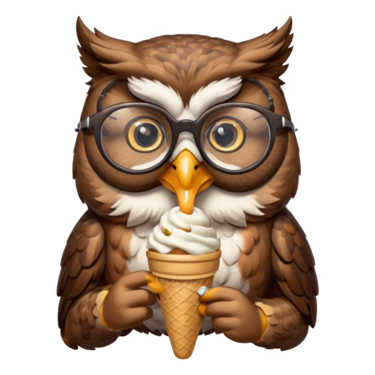 owl wearing glasses eating ice cream sticker