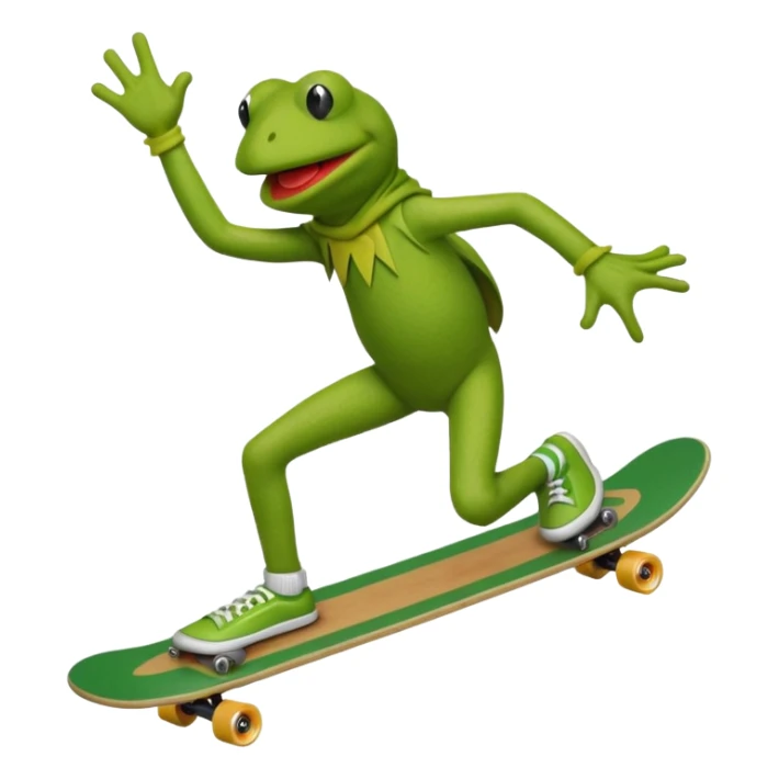 Kermit the frog wearing skateboard clothes and riding a skateboard  sticker