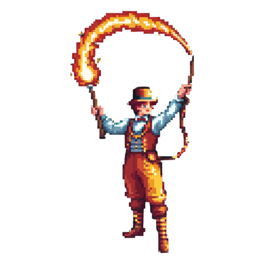 vintage circus artist with a fire whip sticker