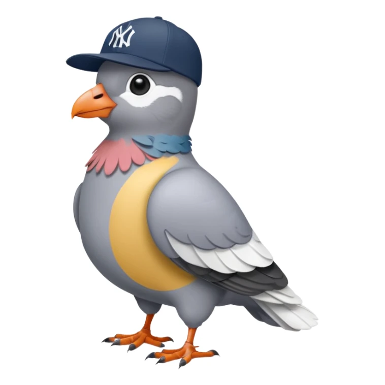 Full body pigeon wearing new York Yankees hat sticker