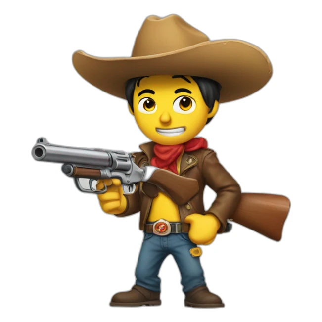 Lucky luke with a gun and a pizza sticker