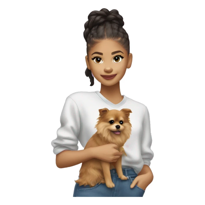 Zendaya usando ropa lila y un perrito Pomerania sticker