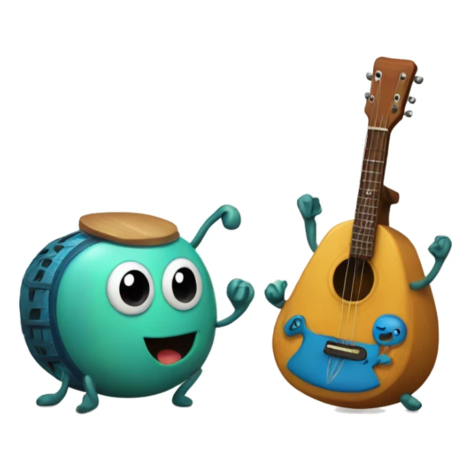 Two cute beetles facing eachother. One is playing a guitar and the other is using a pottery wheel.  sticker