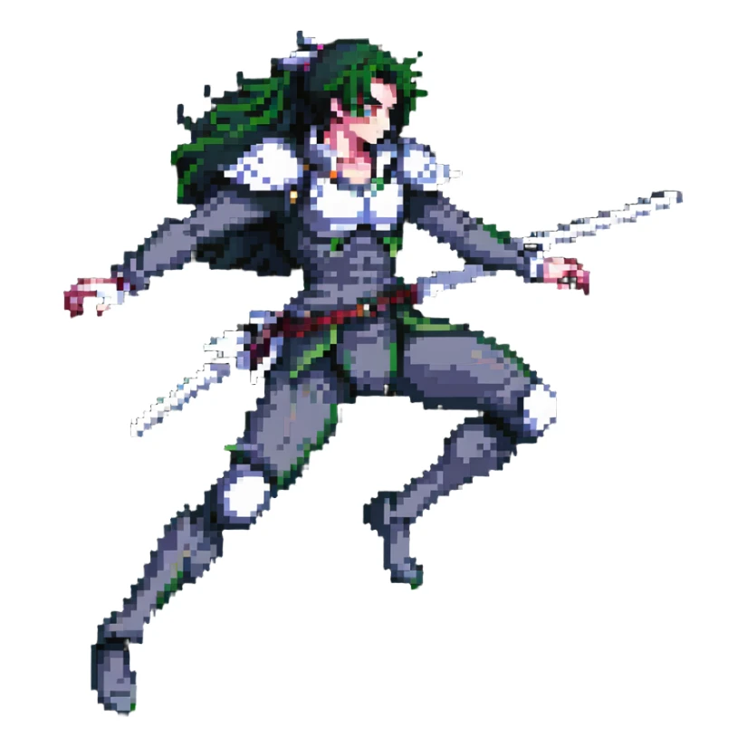 anime character in pixel art style with dramatic pose and action lines sticker