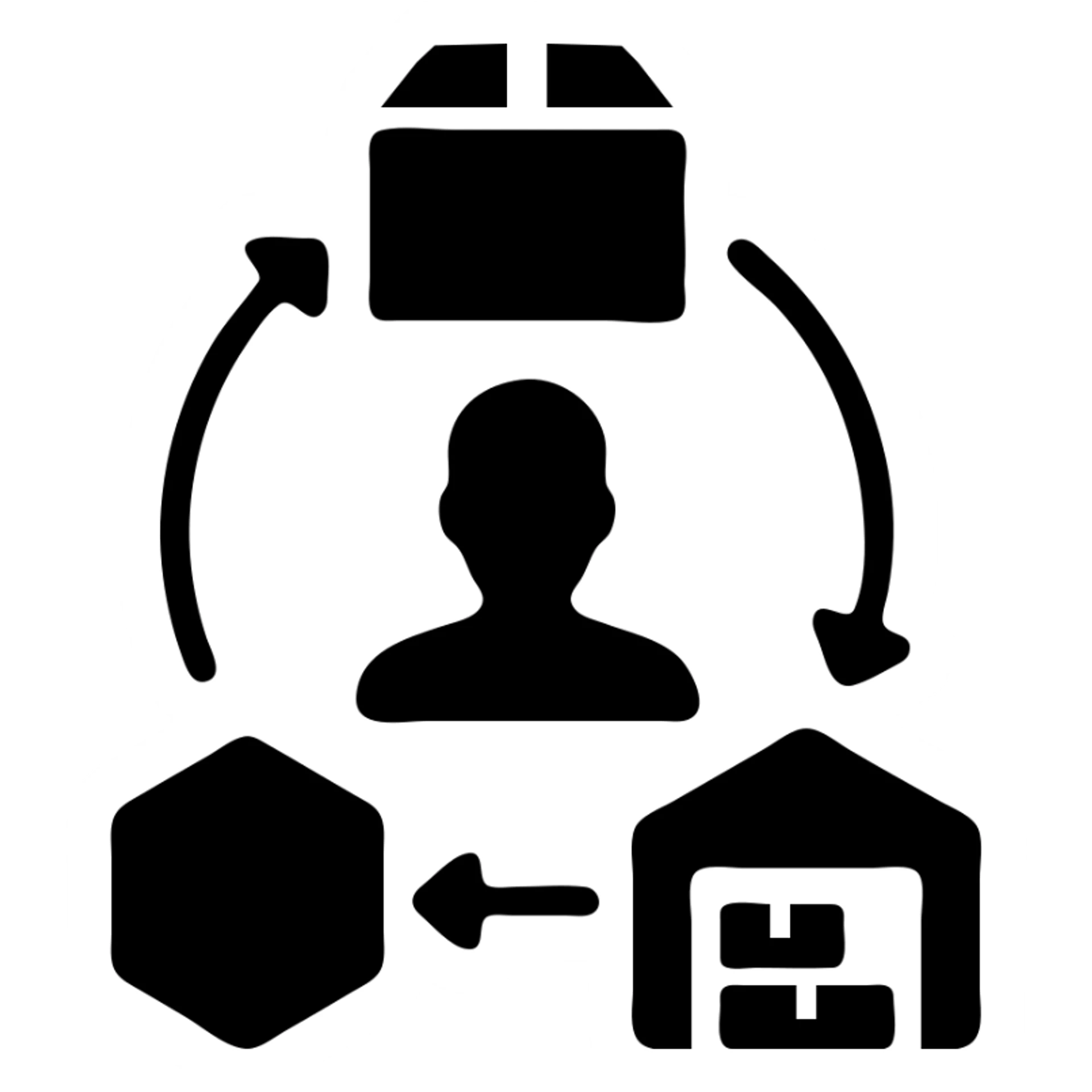 icon for "Supply Chain Experience" in black filled style, minimalistic design, logistics symbol sticker