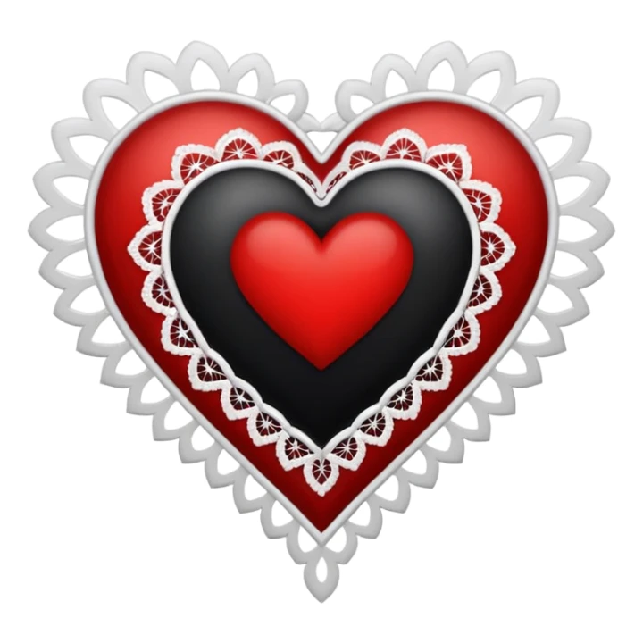 black heart with red center and white lace sticker