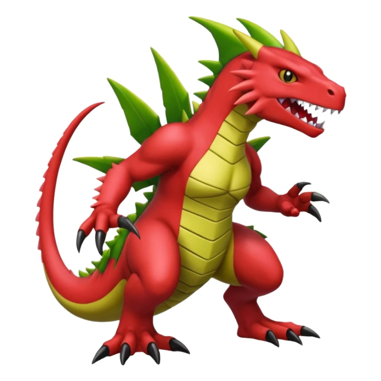 Cool edgy shiny Guilmon-Flygon-Tyranitar-Drudigon-Digimon-hybrid-fusion, yellow belly, full body sticker