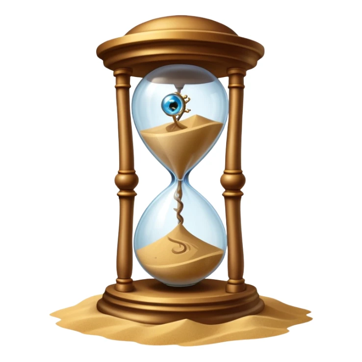A timekeeping beast with eyes and an hourglass-shaped torso filled with enchanted sand that flows upward instead of down, surrounded by clockwork appendages that tick in rhythm with nearby life forces. sticker