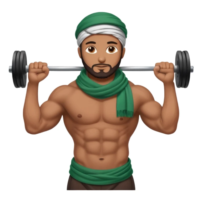 brown muslim man pushing weight wearing palestinian scarf sticker