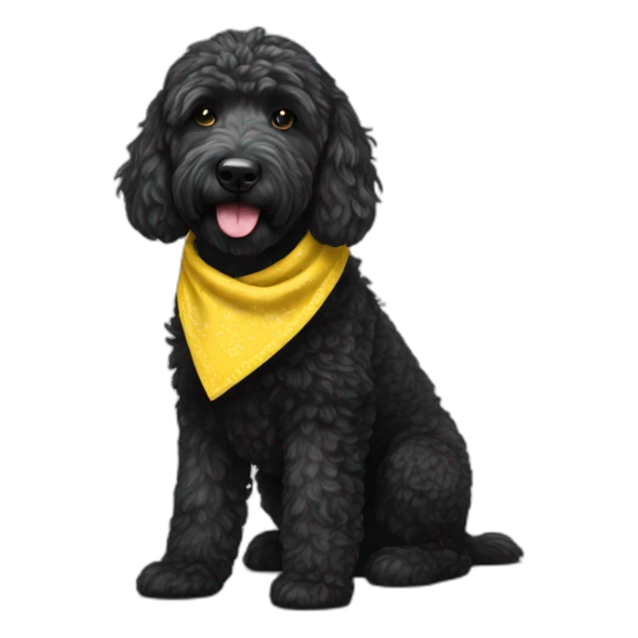Black golden doodle wearing a yellow bandana sticker