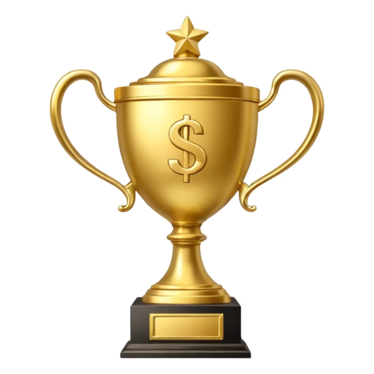 money themed trophy with 10B on it elite  sticker