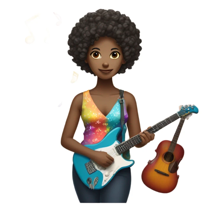 Black girl with curly short hair colorful musical sticker