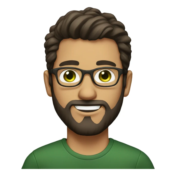 a guy with dark brown hair bun, glasses, green eyes, and light beard  sticker