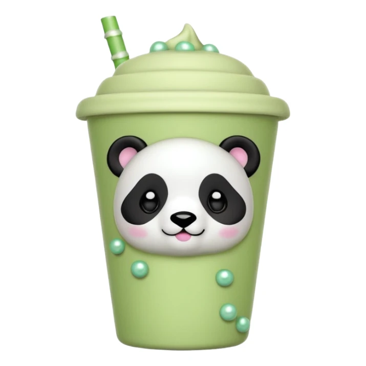 Matcha boba cup with cute panda lid and pastel green pearls  sticker