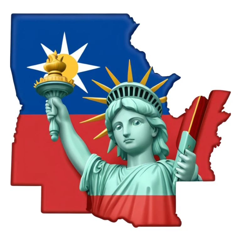 State outline of New York with state flag sticker