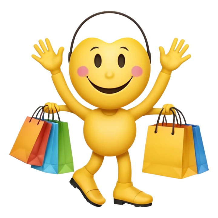 2 HAPPY SMILEY FACE  WITH HANDS AND FEET WITH SHOPPING BAGS IN EACH HAND sticker
