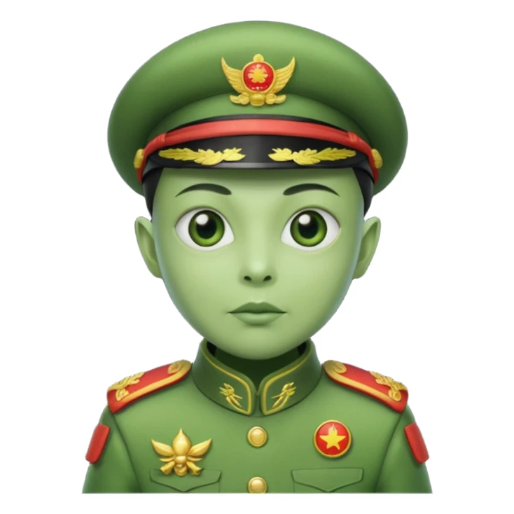alien, wearing chinese soldier custome, half body sticker