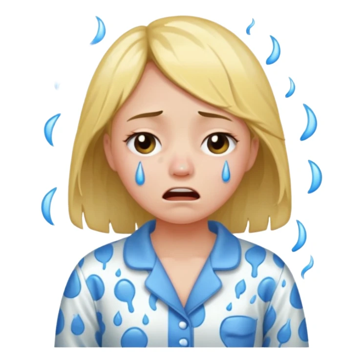 Girl crying alone in her pajamas  sticker